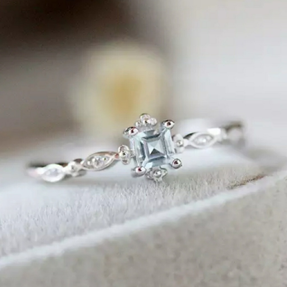 NEW Delicate Square Blue Stone Ring - Picture 2 of 5